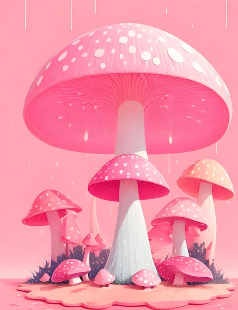 Un bellissimo giardino di funghi colorato e realistico con un bellissimo sfondo generato