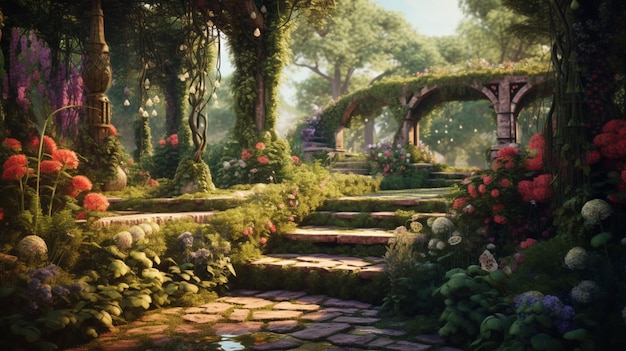 Un bellissimo giardino pieno di fiori e verde