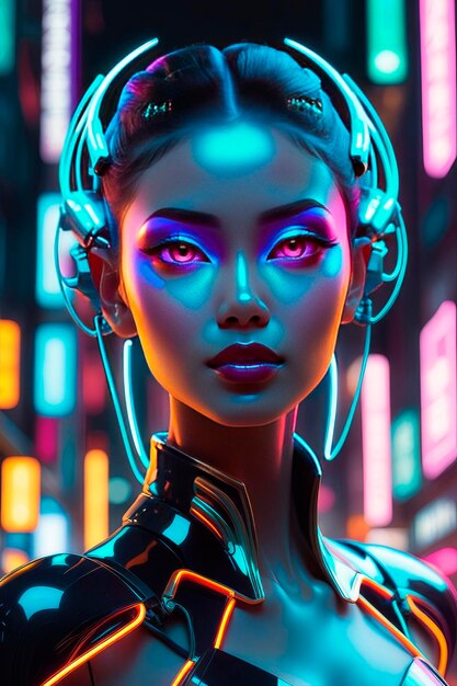 Un bellissimo giovane supercomputer futuristico sotto forma di una bella ragazza.