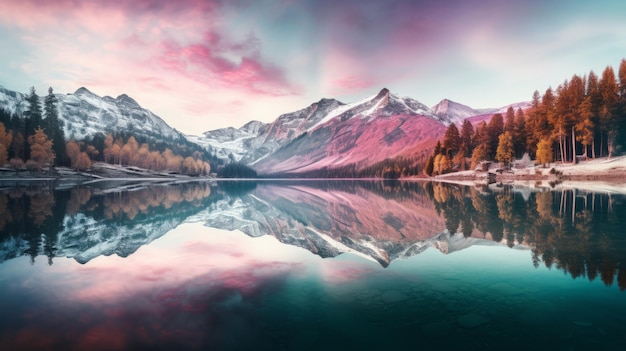 un bellissimo lago di montagna circondato da alberi e montagne