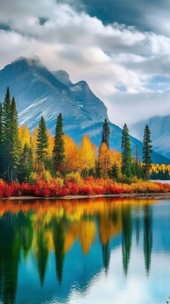 Un bellissimo paesaggio con montagne e alberi in primo piano.