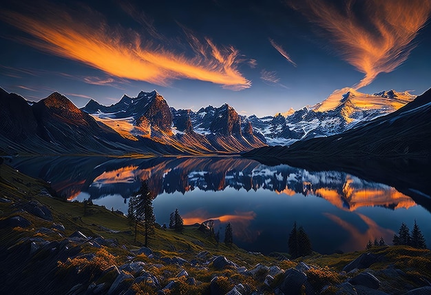 Un bellissimo paesaggio con montagne e un lago