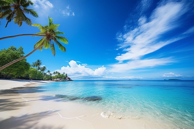 Un bellissimo paesaggio di palme da cocco su una spiaggia tropicale