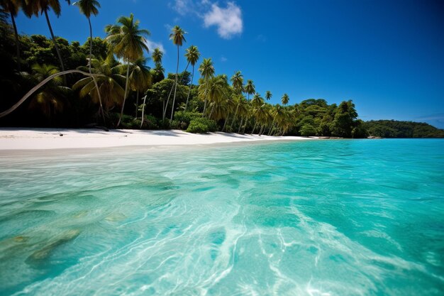 Un bellissimo paesaggio di palme da cocco su una spiaggia tropicale