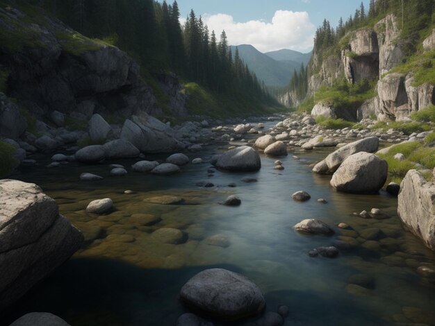 Un bellissimo paesaggio naturale con fiume e rocce