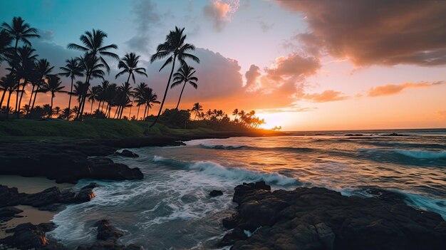 Un bellissimo paesaggio sulla spiaggia al tramonto