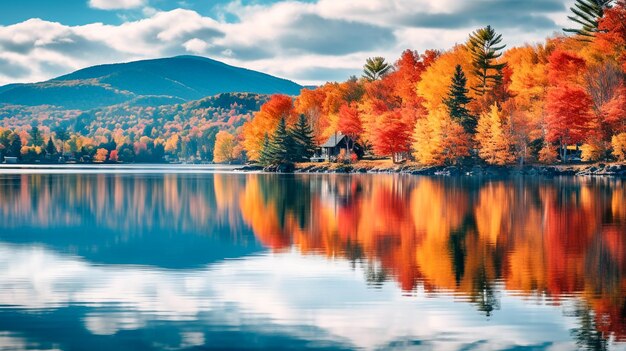 Un bellissimo panorama Una vista panoramica delle montagne, del fiume e degli alberi