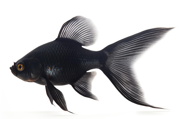 Un bellissimo pesce rosso nero isolato su uno sfondo bianco