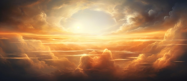 Un bellissimo sole emerge attraverso le nuvole bianche sulla vista mattutina immagine generata dall'AI