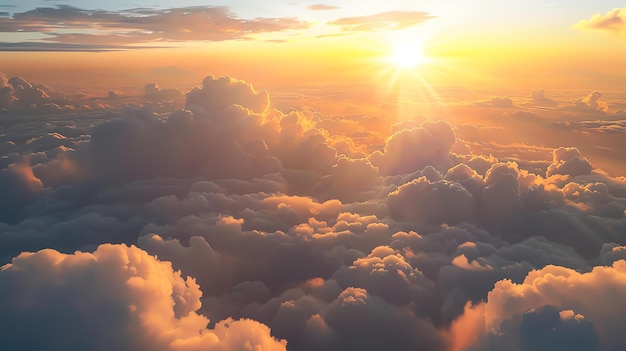 Un bellissimo tramonto sopra le nuvole I colori caldi del cielo e delle nuvole creano una scena pacifica e serena