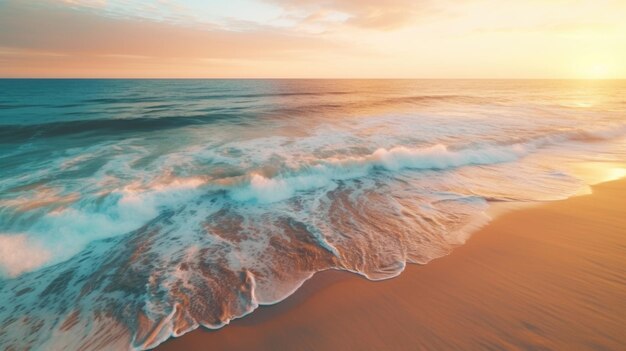 Un bellissimo tramonto sull'oceano con onde ai