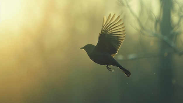 un bellissimo uccello che vola nella foresta