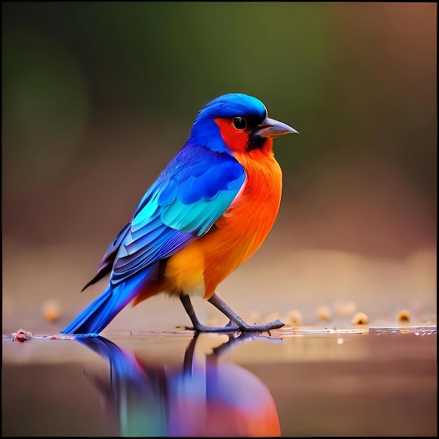 Un bellissimo uccello colorato seduto su un terreno