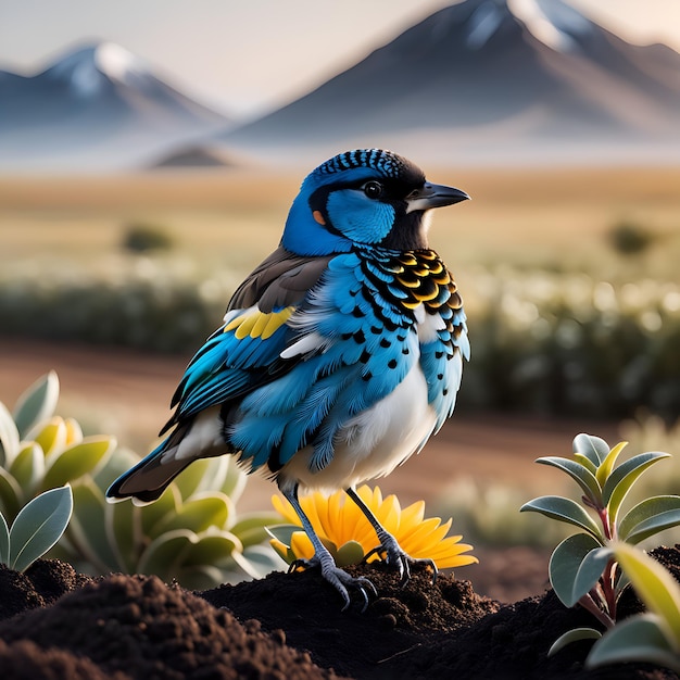 Un bellissimo uccello con colori sulle ali che sono affascinanti e piacevoli alla vista