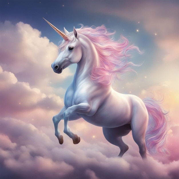 Un bellissimo unicorno che vola nel cielo