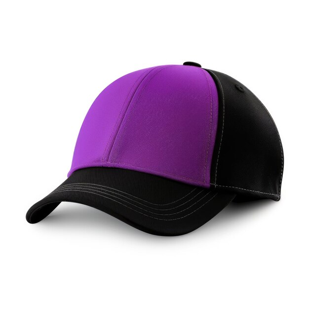 Un berretto da baseball viola e nero su sfondo bianco