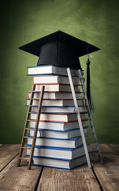 un berretto di laurea in cima a una pila di libri