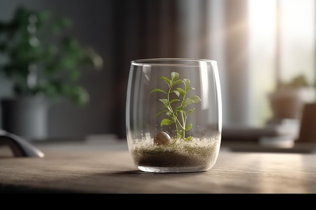Un bicchiere con dentro una pianta