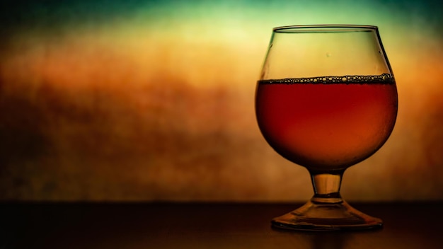 un bicchiere con un vino su sfondo vintage