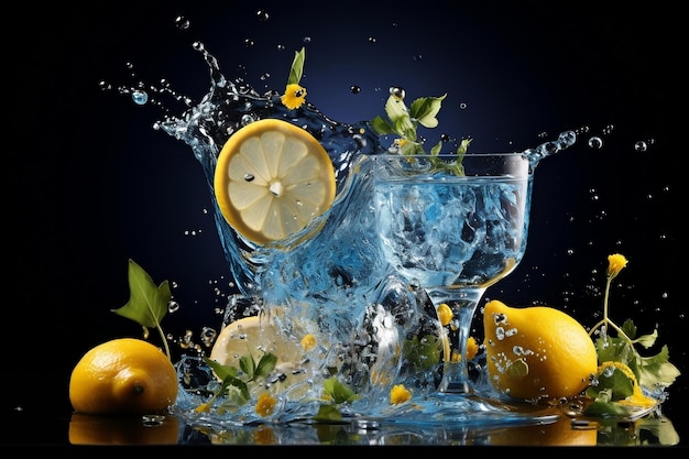 Un bicchiere d'acqua con dentro limoni e lime AI