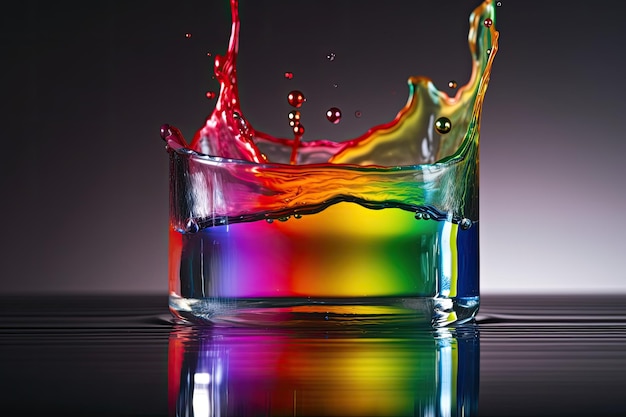 Un bicchiere d'acqua con i colori dell'arcobaleno