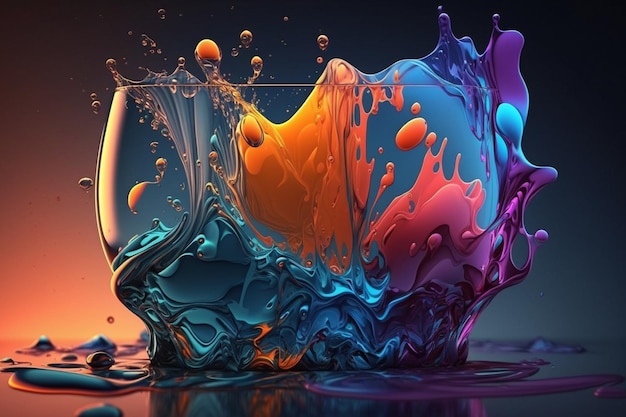 Un bicchiere d'acqua con sopra un liquido colorato