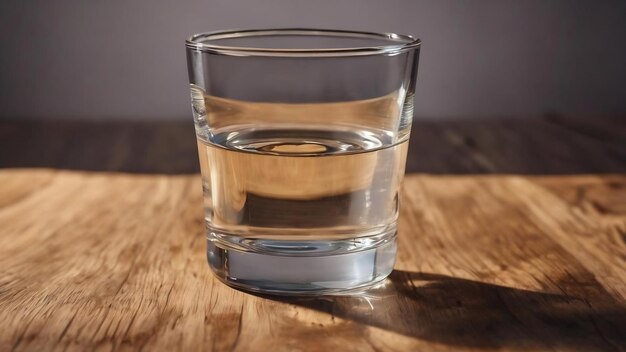 Un bicchiere d'acqua su sfondo di legno