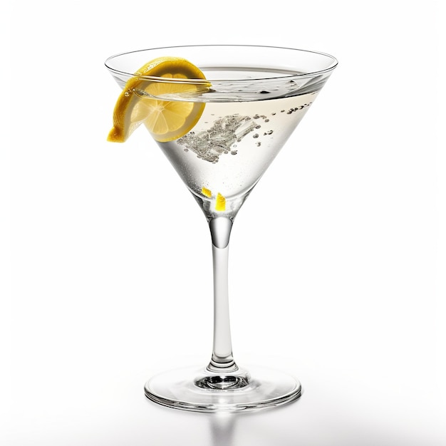 Un bicchiere da martini con dentro una fetta di limone