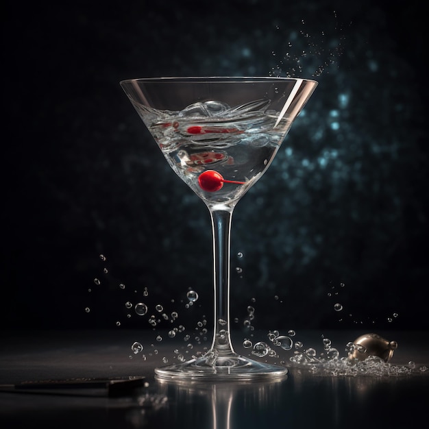 Un bicchiere da martini con sopra una ciliegia rossa