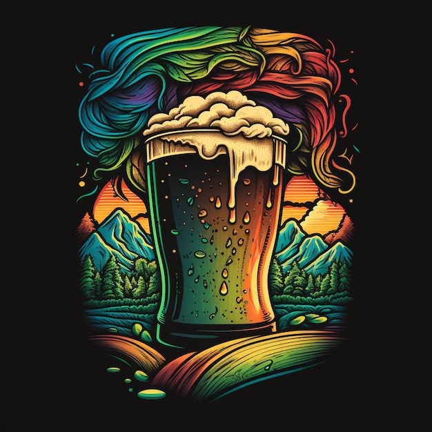 Un bicchiere di birra arcobaleno con sopra un arcobaleno.