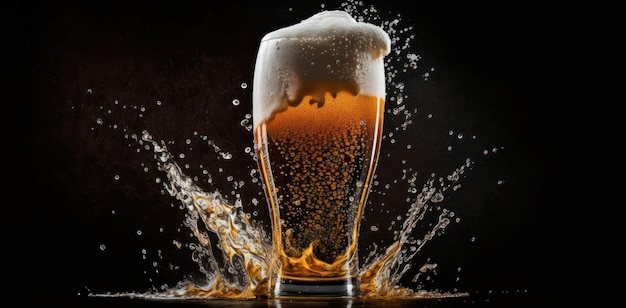 Un bicchiere di birra con sopra una spruzzata d'acqua