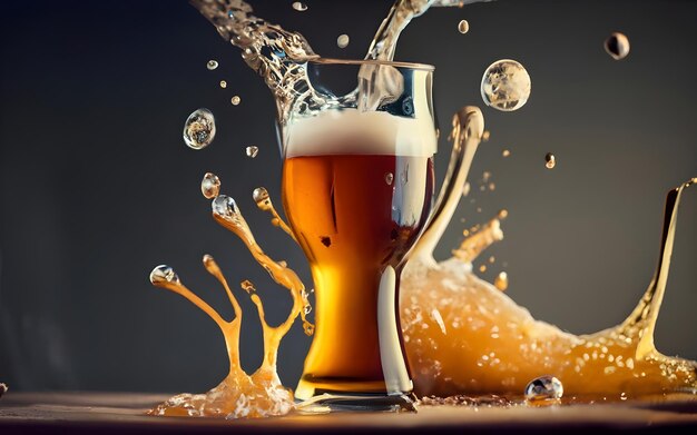 un bicchiere di birra fresca con schiuma fresca che esce dal bicchiere