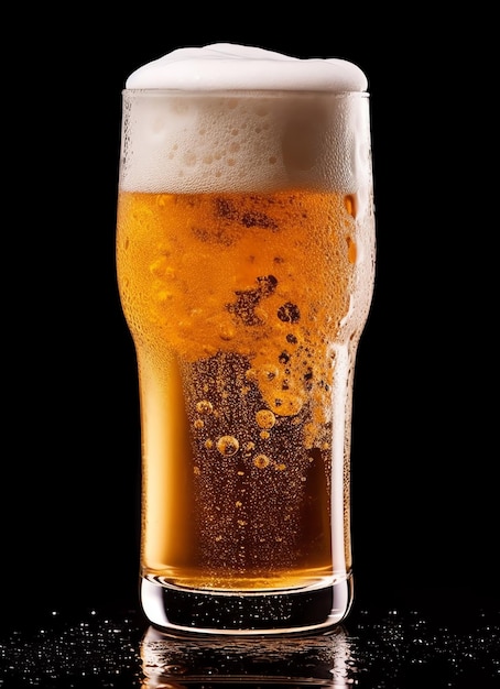 Un bicchiere di birra fresca con tappo di schiuma Spruzzata di schiuma con gustosa birra americana Giornata della birra