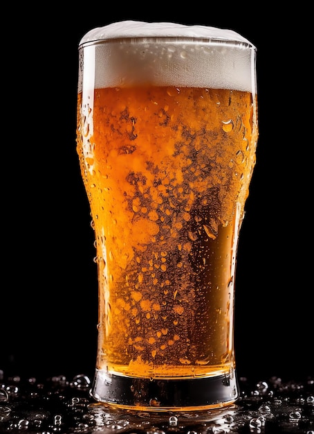 Un bicchiere di birra fresca con tappo di schiuma Spruzzata di schiuma con gustosa birra americana Giornata della birra