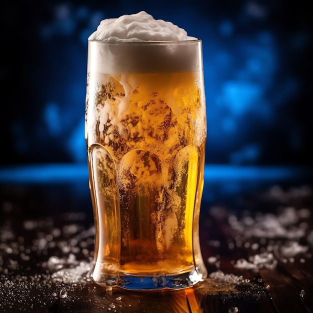 Un bicchiere di birra fresca con tappo di schiuma Spruzzata di schiuma con gustosa birra americana Giornata della birra