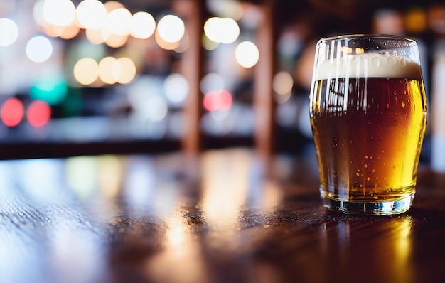Un bicchiere di birra pieno di bevande alcoliche sul bancone del bar AI generativa