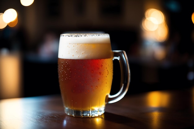 Un bicchiere di birra sul bancone di un bar