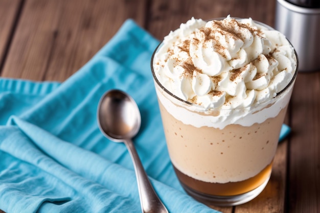 Un bicchiere di caffè con panna montata in cima