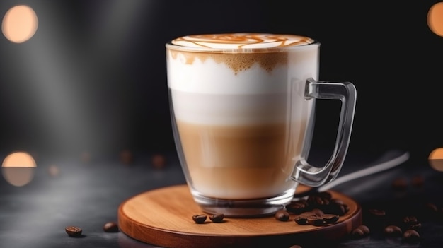 Un bicchiere di caffè con sopra un latte macchiato