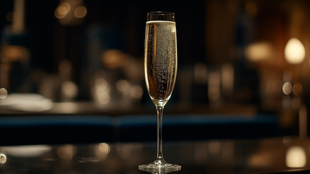 Un bicchiere di champagne con sopra la scritta champagne