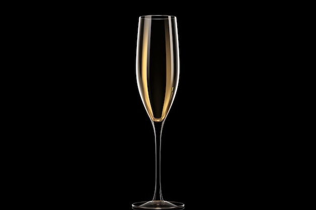 un bicchiere di champagne su uno sfondo nero