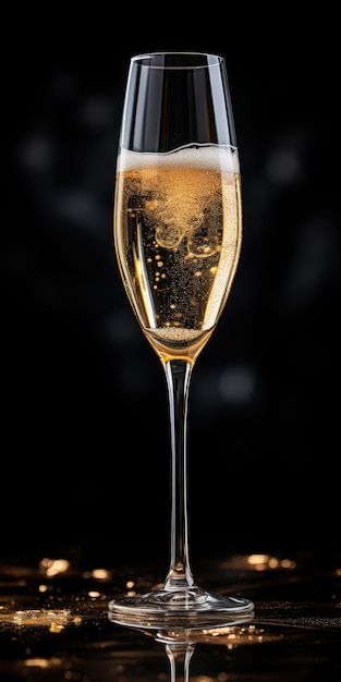 Un bicchiere di champagne su uno sfondo scuro Bevanda di celebrazione Foto di alta qualità AI generativa