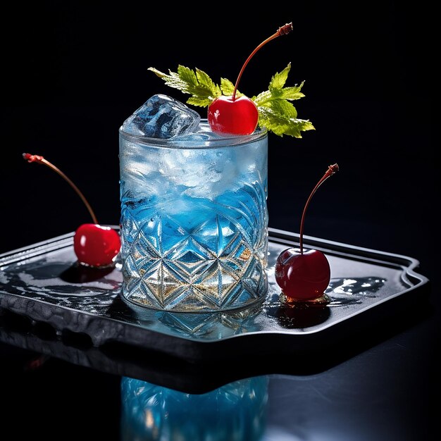 un bicchiere di cocktail con cubetti di ghiaccio