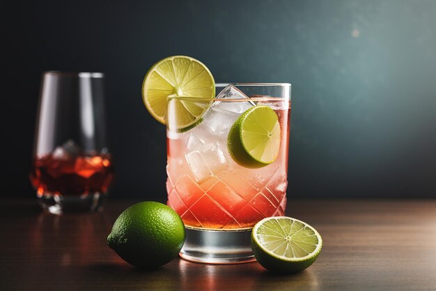 Un bicchiere di cocktail con lime e spazio di copia