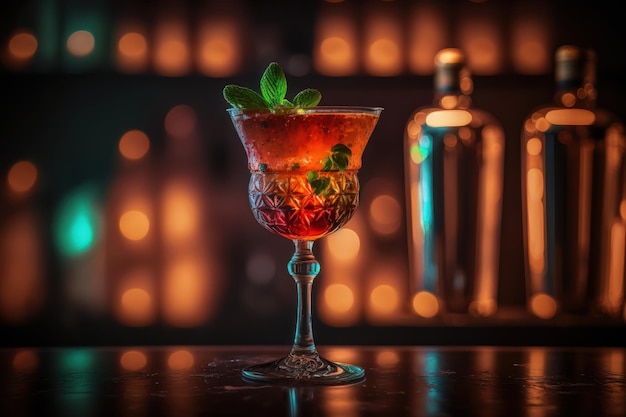 Un bicchiere di cocktail con sfondo chiaro incandescente Creato con Generative Ai