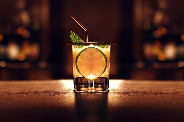Un bicchiere di cocktail freddo in un bar
