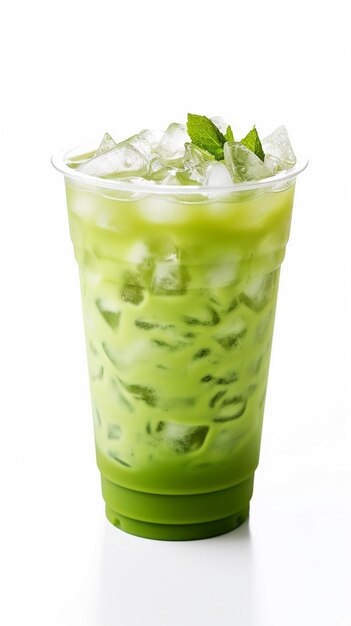 un bicchiere di cocktail verde ghiacciato con ghiaccio e ghiaccio.