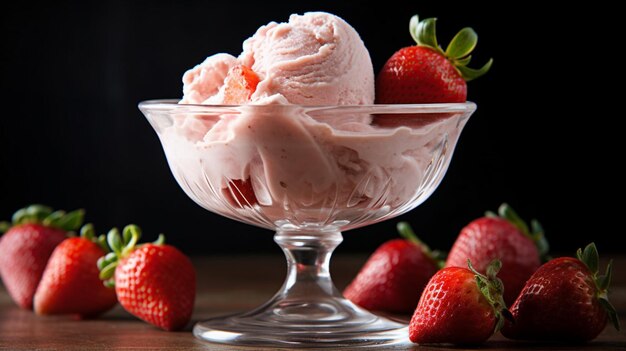 Un bicchiere di gelato alla ciliegina con una fragola.