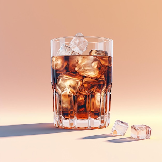 Un bicchiere di ghiaccio e un bicchiere di whisky con sopra la parola cola.