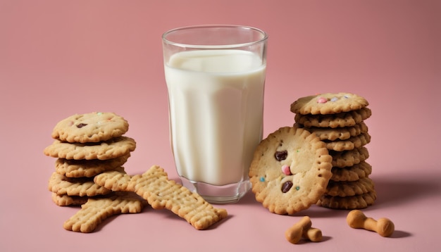 Un bicchiere di latte con i biscotti su un tavolo